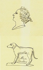 書記のレプリカが描いた2枚の絵（ルイ15世の横顔と犬）